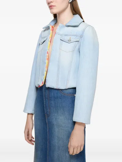Acne Studios Floral-lining Denim Jacket In Blue