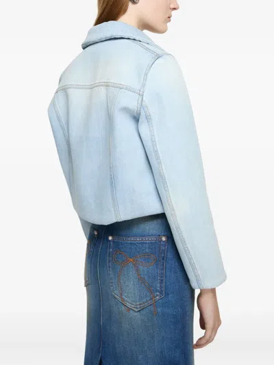 Acne Studios Floral-lining Denim Jacket In Blue
