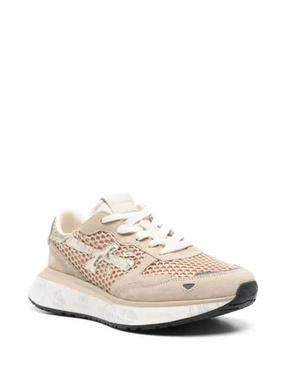 Premiata Low Top Sneakers With Mesh And Metallic In Neutrals