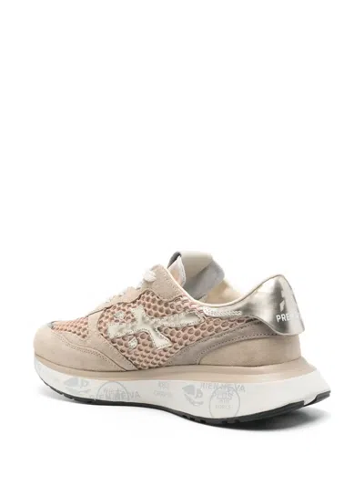 Premiata Low Top Sneakers With Mesh And Metallic In Neutrals
