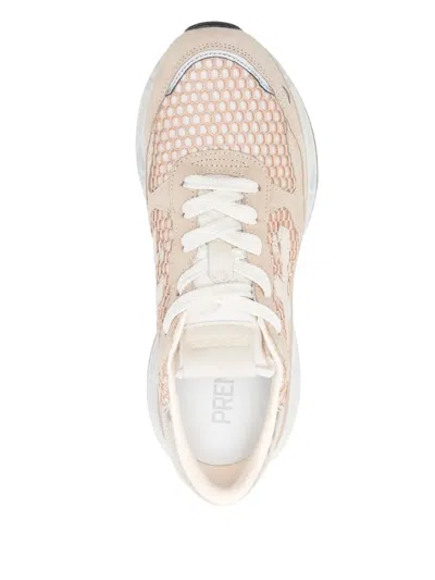 Premiata Low Top Sneakers With Mesh And Metallic In Neutrals