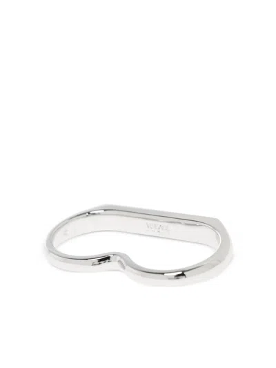 Versace Logo-engraved Two Finger Ring In Metallic