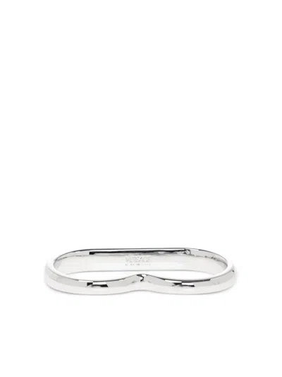 Versace Logo-engraved Two Finger Ring In Metallic