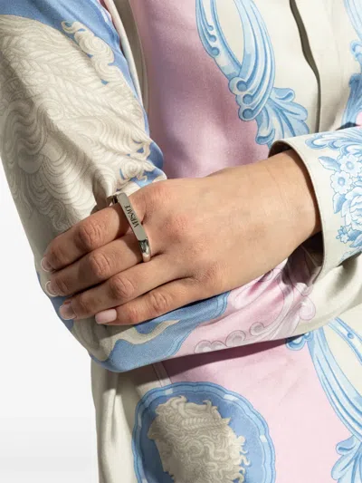 Versace Logo-engraved Two Finger Ring In Metallic