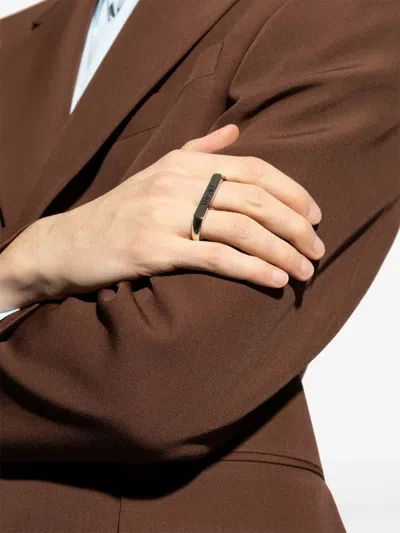 Versace Logo-engraved Two Finger Ring In Metallic