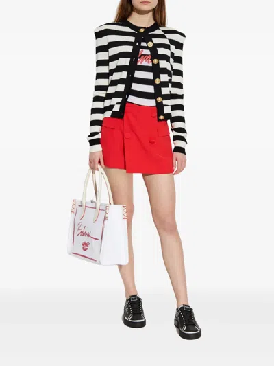 Balmain Asymmetric Shorts In Red