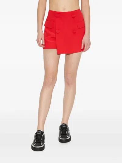 Balmain Asymmetric Shorts In Red