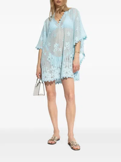 Melissa Odabash Josie Cotton-blend Lace Kaftan In Blue