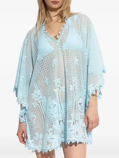 Melissa Odabash Josie Cotton-blend Lace Kaftan In Blue