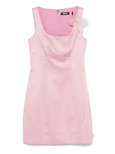 Rotate Birger Christensen Rotate Satin Flower Dress With Square Neckline In Pink