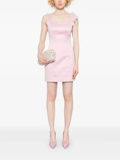 Rotate Birger Christensen Rotate Satin Flower Dress With Square Neckline In Pink