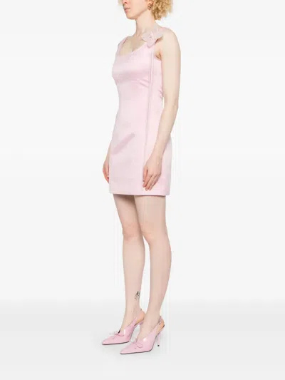 Rotate Birger Christensen Rotate Satin Flower Dress With Square Neckline In Pink