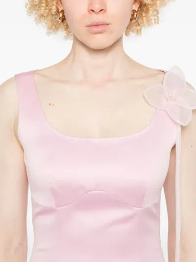 Rotate Birger Christensen Rotate Satin Flower Dress With Square Neckline In Pink