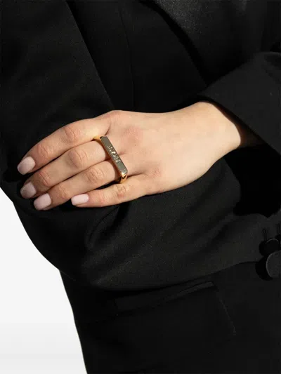 Versace Logo-engraved Two Finger Ring In Gold