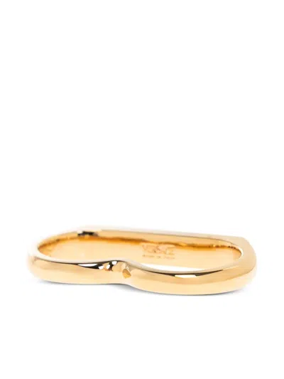 Versace Logo-engraved Two Finger Ring In Gold