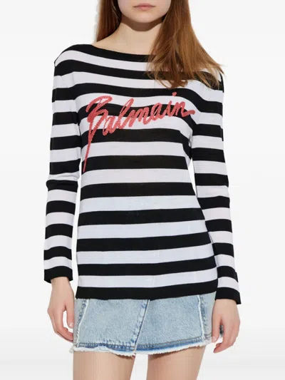 Balmain Signature Logo Striped Sweater In Multi