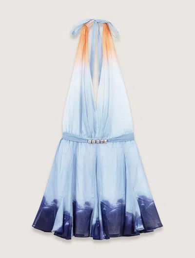 Maje Womens Tie-dye Halterneck Cotton Mini Dress Blue Tie And Dye Print In Imprime Tie And Dye Bleu