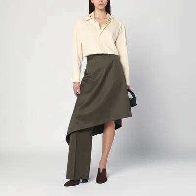 Bottega Veneta Khaki Wool Subtle Stripe Skirt Trousers In Green