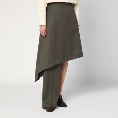 Bottega Veneta Khaki Wool Subtle Stripe Skirt Trousers In Green