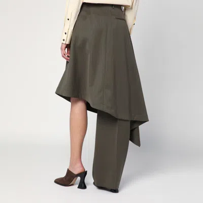 Bottega Veneta Khaki Wool Subtle Stripe Skirt Trousers In Green