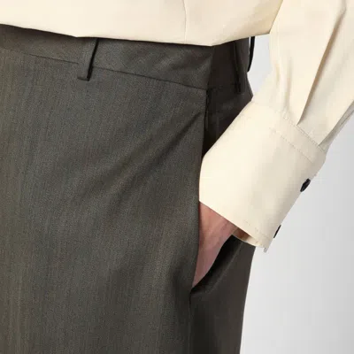Bottega Veneta Khaki Wool Subtle Stripe Skirt Trousers In Green