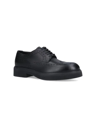 Ferragamo Lace Brogue Shoes Round Toe Rubber Sole In Black