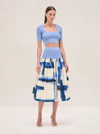 Alexis Arnette Pull-over Midi Skirt In Blue Multi In Blue Brushstroke