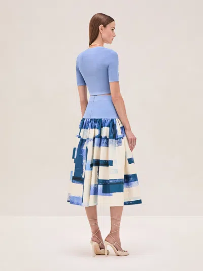 Alexis Arnette Pull-over Midi Skirt In Blue Multi In Blue Brushstroke