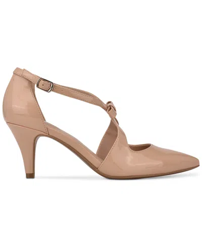 Bandolino Zeffer 3 Womens Patent Ankle Strap Dress Pumps In Nude Patent