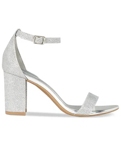 Bandolino Armory Womens Patent Ankle Strap Heels In Silver Fabric
