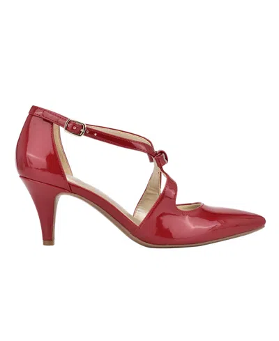 Bandolino Zeffer 3 Womens Patent Ankle Strap Dress Pumps In Red Patent