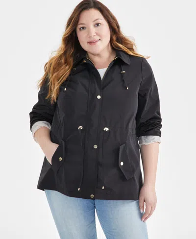 Style & Co Women's Plus Size Hooded Anorak, Exclusively At Macy's In Deep Black