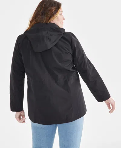 Style & Co Women's Plus Size Hooded Anorak, Exclusively At Macy's In Deep Black