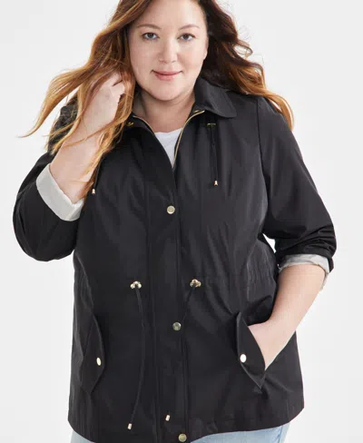 Style & Co Women's Plus Size Hooded Anorak, Exclusively At Macy's In Deep Black