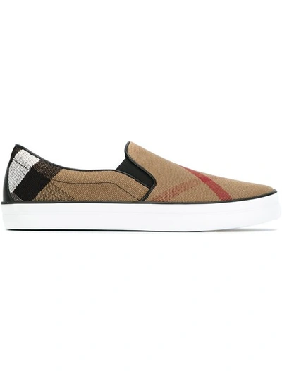 Shop Burberry House Check Slip-on Sneakers