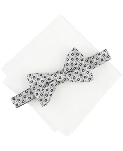 Alfani Men's Alene Geo-pattern Bow Tie & Solid Pocket Square Set, Exclusively At Macy's In White
