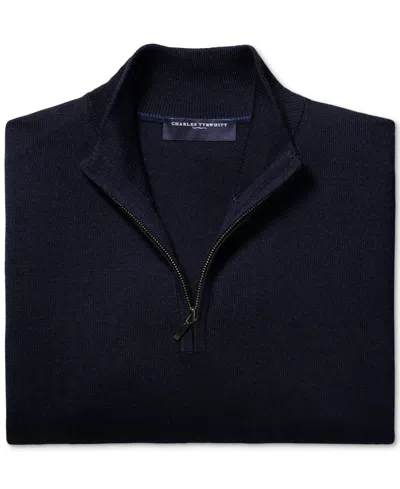 Charles Tyrwhitt Men's Long Sleeve Quarter-zip Merino Wool Sweater In Black