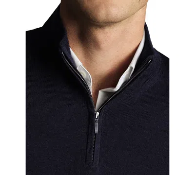 Charles Tyrwhitt Men's Long Sleeve Quarter-zip Merino Wool Sweater In Black