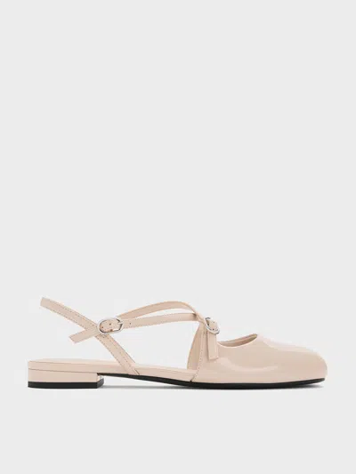 Charles & Keith - Patent Crossover Buckled Slingback Flats In Nude