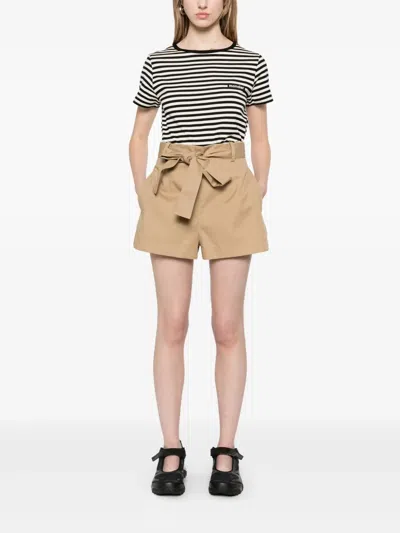 Moncler Cotton Blend Shorts Trousers Beige In Brown