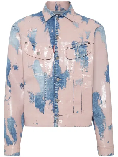 Dsquared2 Two-tone Distressed Denim Jacket In Pink