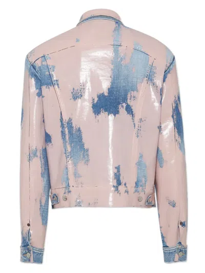 Dsquared2 Two-tone Distressed Denim Jacket In Pink