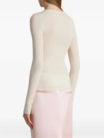 Khaite Tania V-neck Long-sleeve Rib Top In White