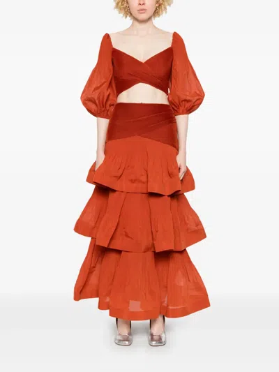Zimmermann Pleated Top With Draped Details In Red