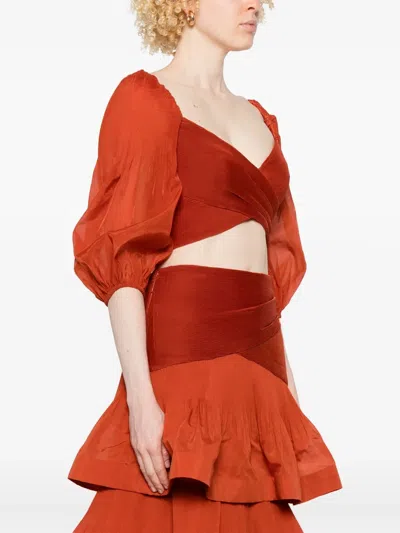 Zimmermann Pleated Top With Draped Details In Red