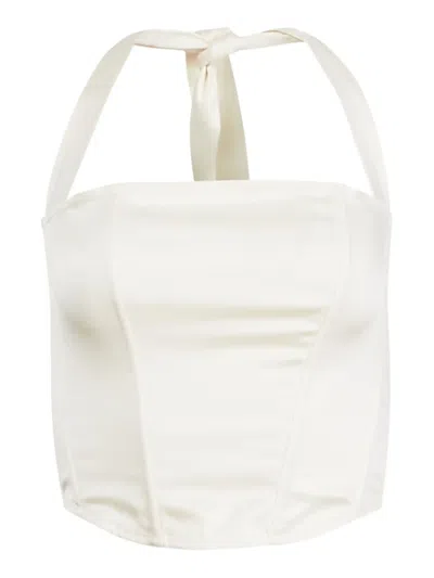 Fleur Du Mal Satin Halter Corset Top In White