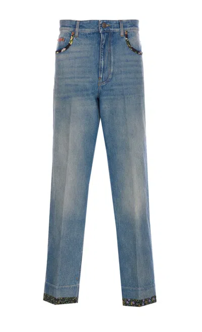 Valentino High Rise Viscose Straight Jeans In Blue