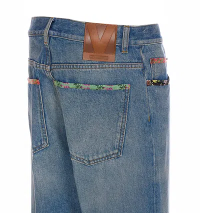 Valentino High Rise Viscose Straight Jeans In Blue