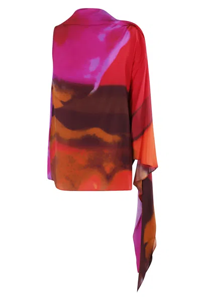 Gianluca Capannolo Multicolored Silk Top With Shawl Neckline In Fuxia Red
