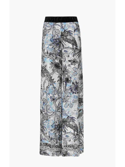 Just Cavalli Floral-print Trousers In Blue